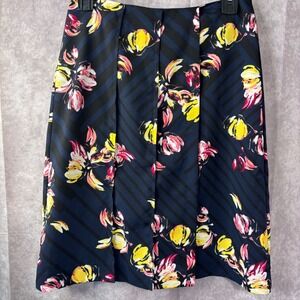 Banana Republic Petite Size 00  Floral Print Pleated Midi Skirt Navy MSRP $80